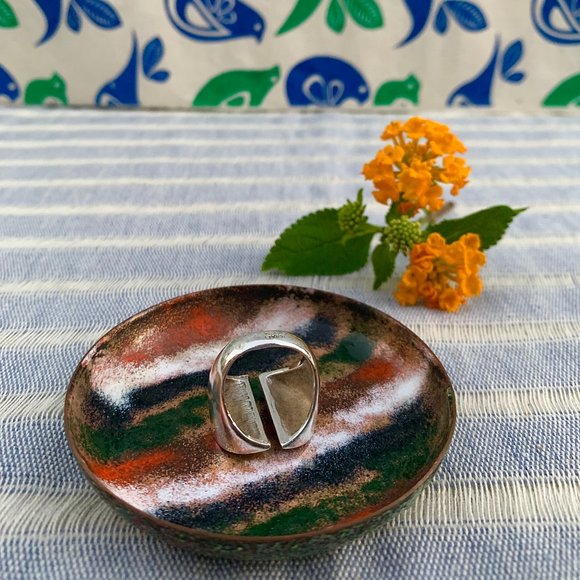 Vintage Calder inspired modernist enameled sterling silver ring - Picture 6 of 8